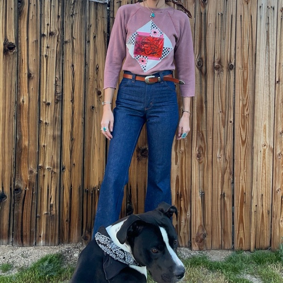 Vintage 60s 70s upcycled patchwork crewneck - Picture 2 of 14